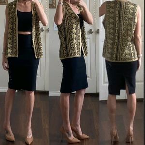 Vintage 60s 1960s metallic gold black hippie beatnik sleeveless sweater vest